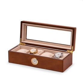 All In Time Wood Four-Watch Box with Quartz Movement Clock - Cherry