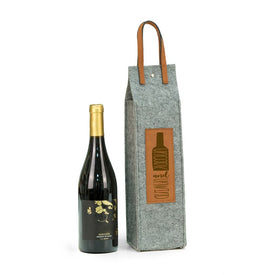 Uncork and Unwind Felt Pinot Wine Tote with Brown Leather Accents - Gray