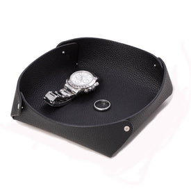 Alex Leather Catchall Valet Tray in Lay Flat Design - Black
