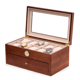 All In Time Wood Twenty-Watch Box with Quartz Movement Clock - Cherry