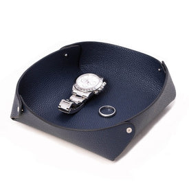Alex Leather Catchall Valet Tray in Lay Flat Design - Navy