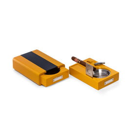 3-in-1 Cigar Ashtray/Cutter/Punch - Yellow and Carbon Fiber Color