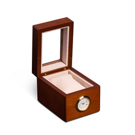 All In Time Wood Single Watch Box with Quartz Movement Clock - Cherry