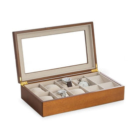 Harvey Watch/Pocket Watch Wood Storage Box with Glass Top -Cherry Finish