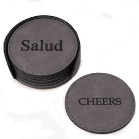 Cheers Leatherette Coasters with Holder Set of 6 - Vintage Gray