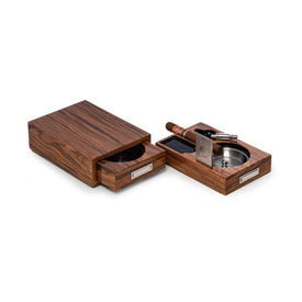 3-in-1 Cigar Ashtray/Cutter/Punch - Olive Wood Color