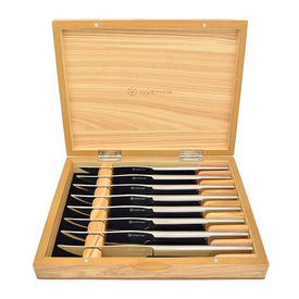 Eight-Piece Stainless Steel Mignon Steak Knife Set with Olivewood Box