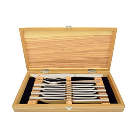 Ten-Piece Stainless Steel Mignon Steak Knives and Carving Set with Olivewood Box