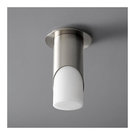 Ellipse Single-Light Large Flush Mount Ceiling Fixture with Glass Shade - Satin Nickel