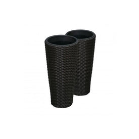 Noah Round Wicker Planter Two-Piece Set - Black