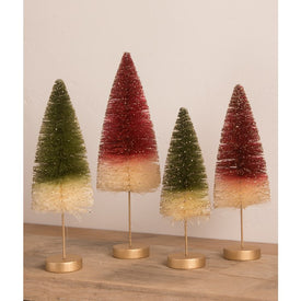 Traditional Bottle Brush Trees with Gold Glitter Set of 4