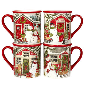 Snowman's Farmhouse Mugs Set of 4