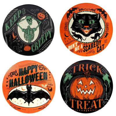 Scaredy Cat 6" Round Canape Plates Set of 4 Assorted