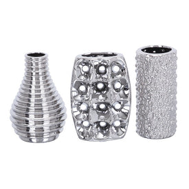 Silver Ceramic Glam Vases Set of 3