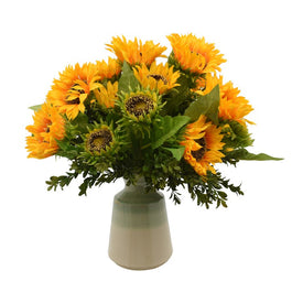 20" Artificial Sunflower and Boxwood Floral Arrangement