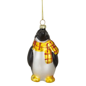 3.75" Black White and Yellow Glass Penguin Christmas Ornament - OPEN BOX