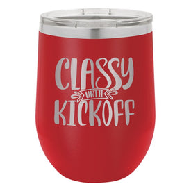 Classy Until Kickoff Red Double-Walled Insulated Stemless Cup and Lid