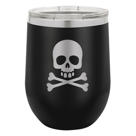 Skull and Crossbones Black Double-Walled Insulated Stemless Cup and Lid