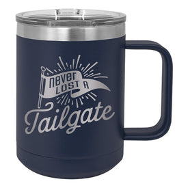 Never Lost a Tailgate Navy Double-Walled Insulated Mug and Lid