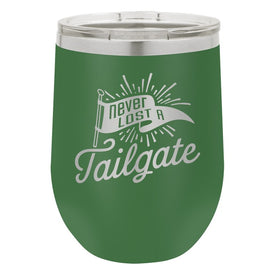 Never Lost a Tailgate Green Double-Walled Insulated Stemless Cup and Lid