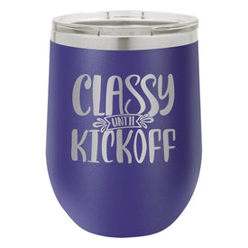 Classy Until Kickoff Purple Double-Walled Insulated Stemless Cup and Lid