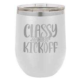 Classy Until Kickoff White Double-Walled Insulated Stemless Cup and Lid