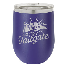 Never Lost a Tailgate Purple Double-Walled Insulated Stemless Cup and Lid