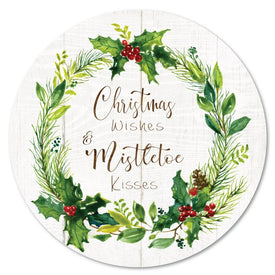 Christmas Wishes Wreath Circular Wood Wall Decor