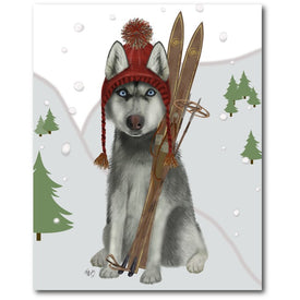 Skiing Siberian Husky Gallery-Wrapped Canvas Wall Art
