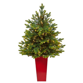 44" Pre-Lit Artificial North Carolina Fir Christmas Tree with 150 Clear Lights in Red Tower Planter