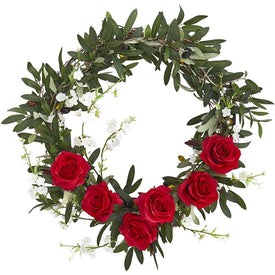 21" Artificial Olive, Rose, and Cherry Blossom Wreath