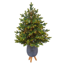 3.5' Pre-Lit Artificial North Carolina Fir Christmas Tree with 150 Clear Lights in Gray Planter with Stand