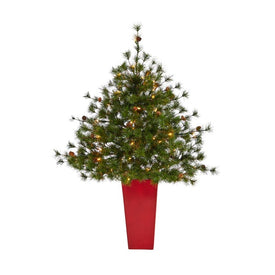 44" Pre-Lit Artificial Colorado Mountain Pine Christmas Tree with 50 Clear Lights, Pine Cones in Planter