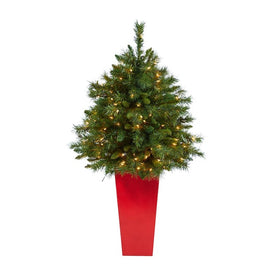 4' Pre-Lit Artificial Wyoming Mixed Pine Christmas Tree with 150 Clear Lights in Tower Planter