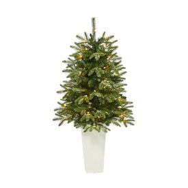 44" Pre-Lit Artificial Snowed Grand Teton Fir Christmas Tree with 50 Clear Lights in White Planter