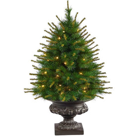 3.5' Pre-Lit Artificial New England Pine Christmas Tree with 50 Clear Lights in Iron Colored Urn