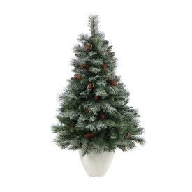 4' Unlit Artificial Snowed French Alps Mountain Pine Christmas Tree with Pine Cones in White Planter