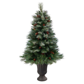 50" Unlit Artificial Snowed French Alps Mountain Pine Christmas Tree with Pine Cones in Charcoal Planter