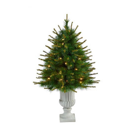44" Pre-Lit Artificial New England Pine Christmas Tree with 50 Clear Lights in Decorative Urn