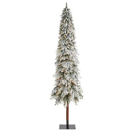 9' Pre-Lit Artificial Flocked Grand Alpine Christmas Tree on Natural Trunk with 600 Clear Lights