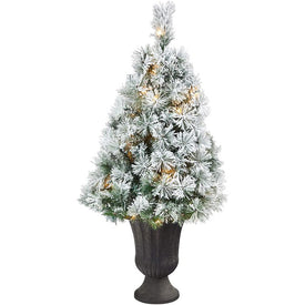 44" Pre-Lit Artificial Flocked Oregon Pine Christmas Tree with 50 Clear Lights in Charcoal Planter