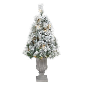 44" Pre-Lit Artificial Flocked Oregon Pine Christmas Tree with 50 Clear Lights in Decorative Urn