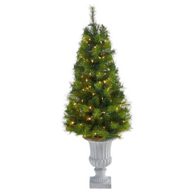 4.5' Pre-Lit Artificial Green Valley Pine Christmas Tree with 100 Warm White LED Lights in Decorative Urn