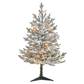 3' Pre-Lit Artificial Flocked Fraser Fir Artificial Christmas Tree with 200 Warm White Lights