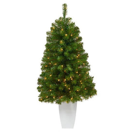 50" Pre-Lit Artificial Virginia Fir Christmas Tree with 100 Clear Lights in White Metal Planter