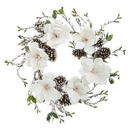 24" Snowed Magnolia/Pine Cone Wreath
