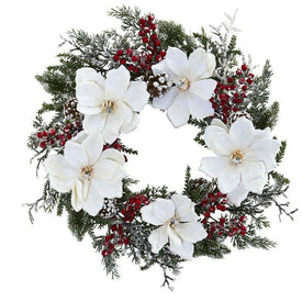 22" Snowed Magnolia and Berry Wreath