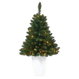 3.5' Pre-Lit Artificial Northern Rocky Spruce Christmas Tree with 50 Clear Lights in White Metal Planter