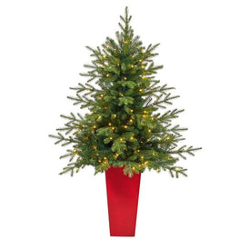 5' Pre-Lit Artificial Swedish Fir Christmas Tree with 160 Warm White LED Lights in Tower Planter