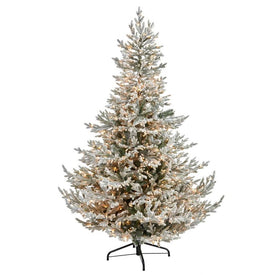 7' Pre-Lit Artificial Flocked Fraser Fir Artificial Christmas Tree with 600 Warm White Lights